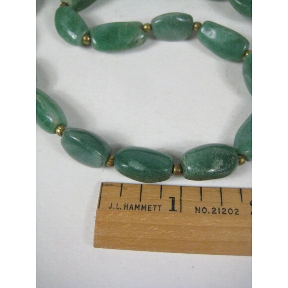 Vintage Green Aventurine Stone Beaded Necklace 23 Inch Brass Bead Jewelry - Picture 2 of 10